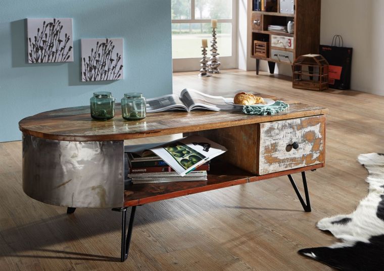 tavolino da salotto in legno di Legno riciclato 120x60x45 multicolore laccato LIVERPOOL #34