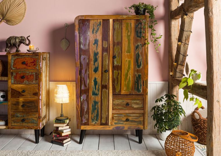 SIXTIES #109 Credenza in legno di Legno riciclato - laccato / multicolore 90x40x160