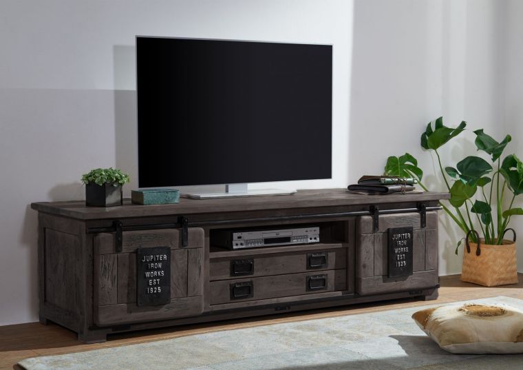mobile TV in legno di Mango 180x55x50 grigio scuro laccato RAILWAY #246