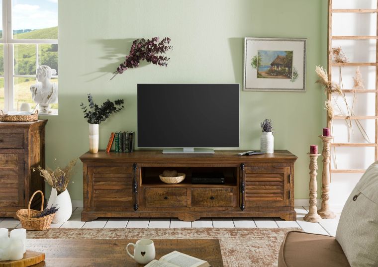 RODEZ #149 Mobile-TV in legno di mango - oliato / marrone scuro 200x45x60
