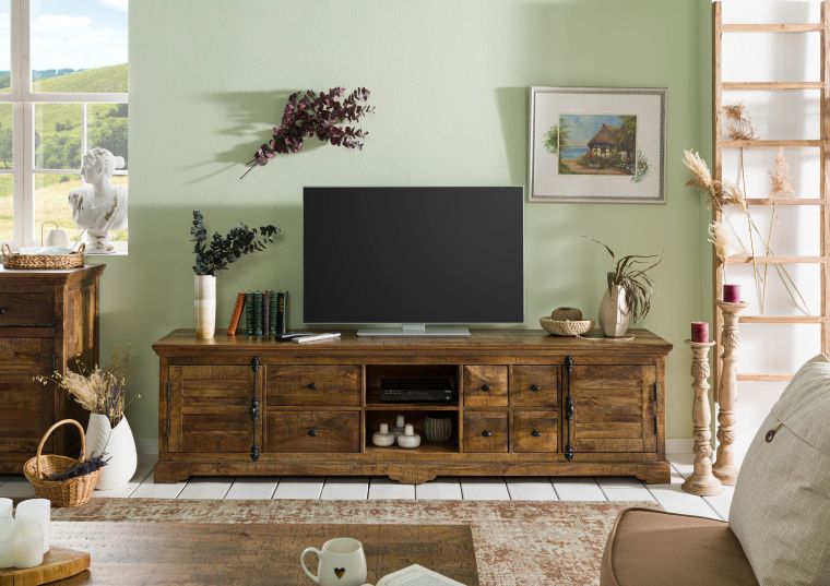 RODEZ #150 Mobile-TV in legno di mango - oliato / marrone scuro 220x45x60