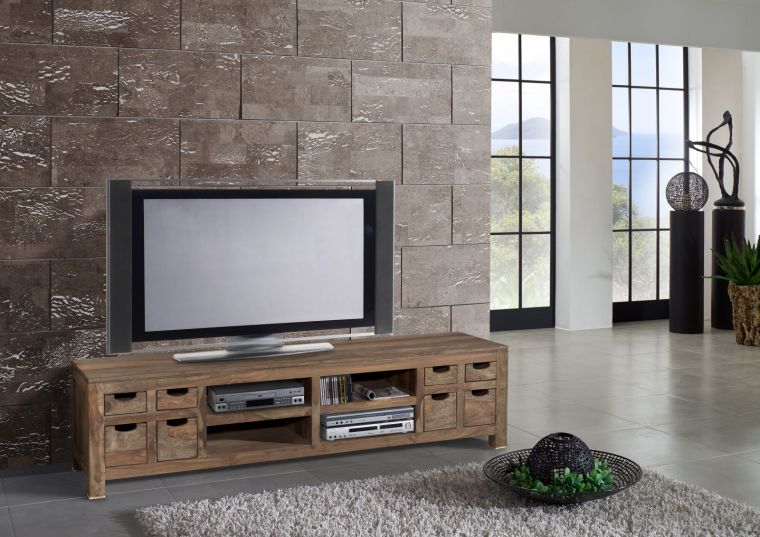 mobile TV in legno di Sheesham / palissandro 200x50x50 grigio scuro oliato NATURE GREY #42