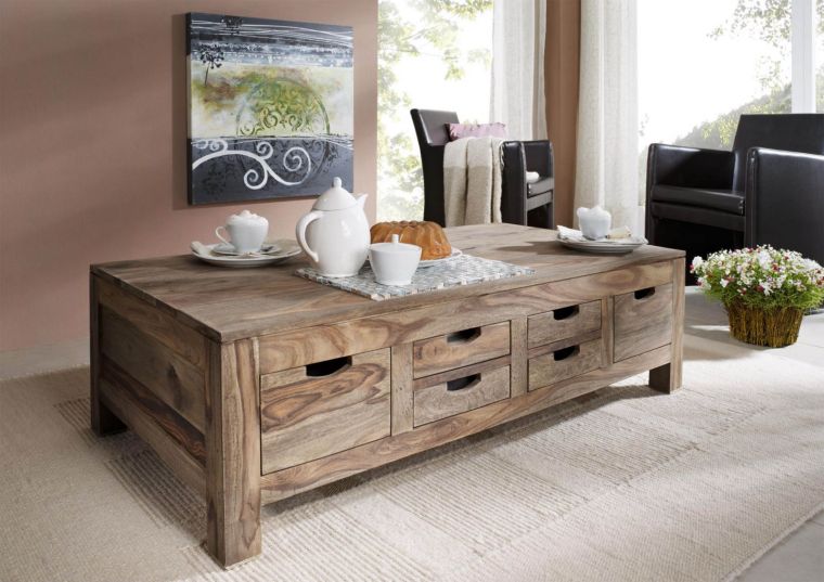 tavolino da salotto in legno di Sheesham / palissandro 135x70x40 grigio scuro oliato NATURE GREY #43