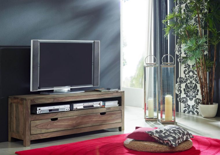 mobile TV in legno di Sheesham / palissandro 140x37x50 grigio scuro oliato NATURE GREY #153