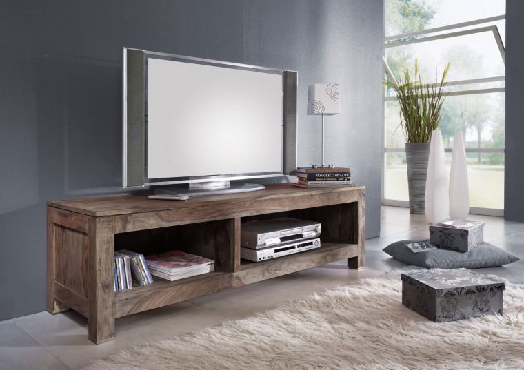 mobile TV in legno di Sheesham / palissandro 148x45x45 grigio scuro oliato NATURE GREY #0123