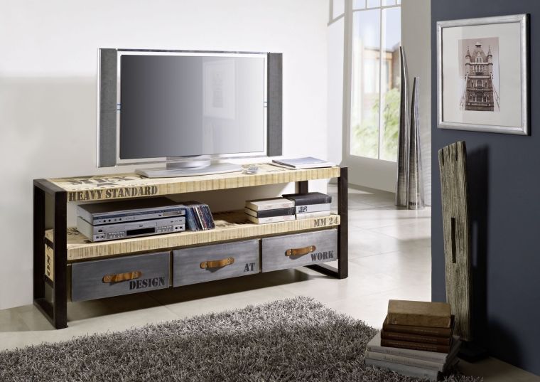 FACTORY #106 Mobile TV in legno di mango e ferro - stampato 150x40x60