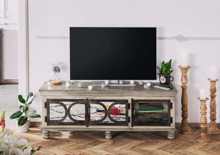 mobile TV in legno di Mango 150x45x55 grigio scuro laccato HERMITAGE #612