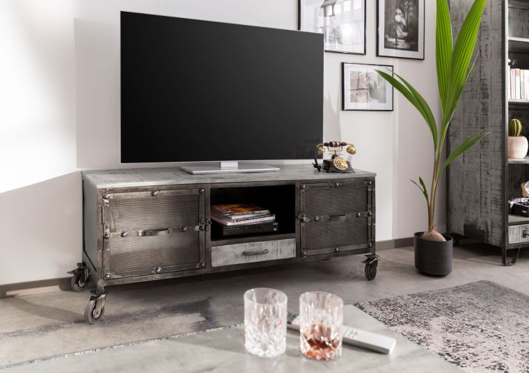 mobile TV in legno di Mango 150x40x60 grigio scuro laccato HEAVY INDUSTRY #119