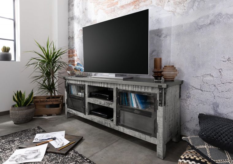mobile TV in legno di Mango 150x40x60 grigio scuro laccato HEAVY INDUSTRY #128