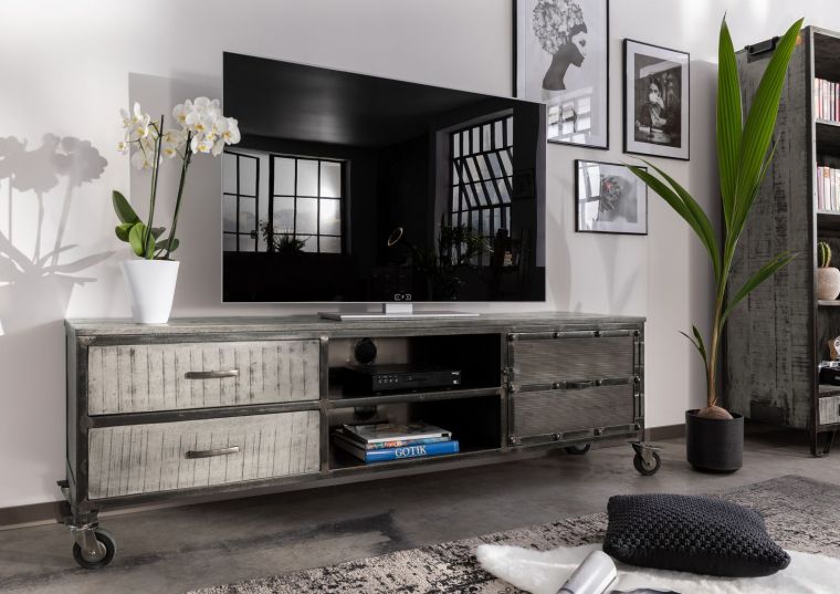 mobile TV in legno di Mango 190x40x60 grigio scuro laccato HEAVY INDUSTRY #131