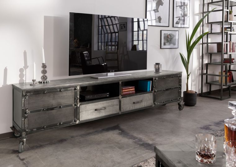mobile TV in legno di Mango 220x40x60 grigio scuro laccato HEAVY INDUSTRY #132