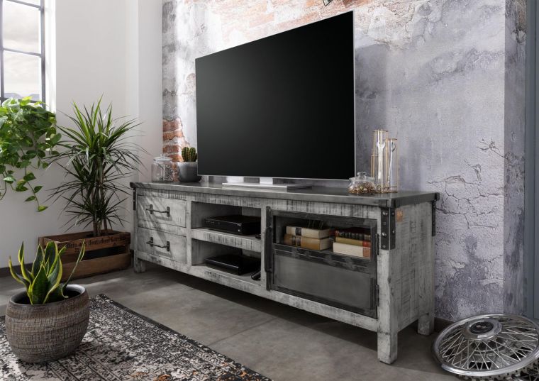 mobile TV in legno di Mango 190x40x60 grigio scuro laccato HEAVY INDUSTRY #134