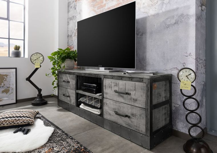 mobile TV in legno di Mango 180x40x60 grigio scuro laccato HEAVY INDUSTRY #139