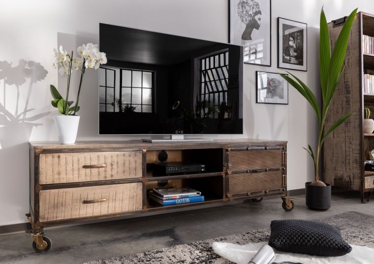 mobile TV in legno di Mango 190x40x60 marrone laccato HEAVY INDUSTRY #231