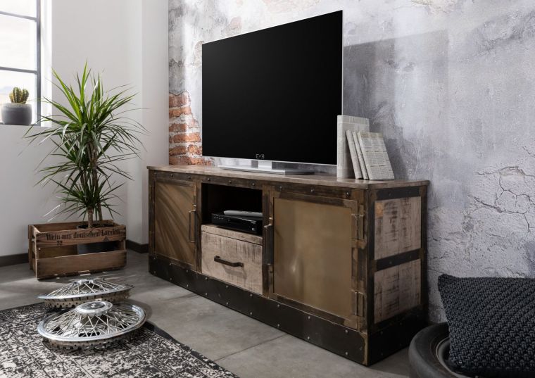 mobile TV in legno di Mango 150x40x60 marrone laccato HEAVY INDUSTRY #238
