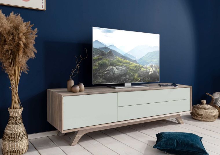 TROMSO #105 Mobile TV in legno di acacia e vetro - laccato / marrone - bianco 180x45x50