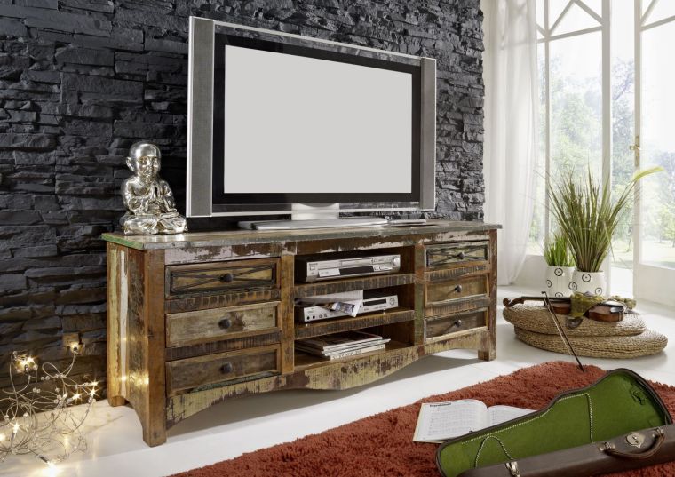 NATURE OF SPIRIT #16 Mobile TV in legno riciclato  laccato / multicolore 160x45x60