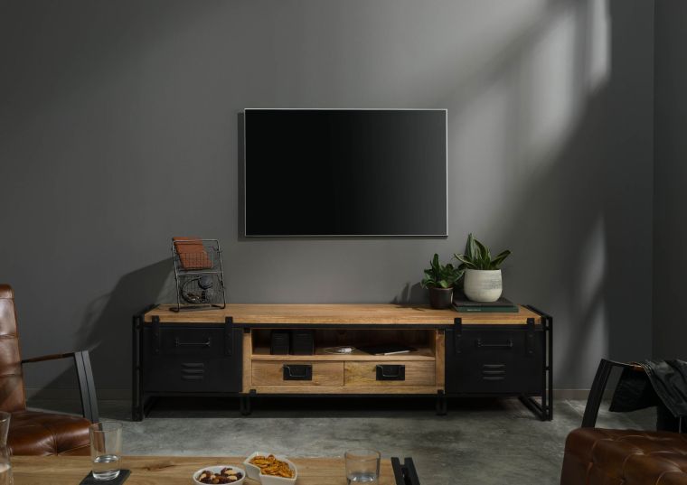 Mobile TV in legno di Mango 220x45x55 oliato / natur BLACKBURN #112