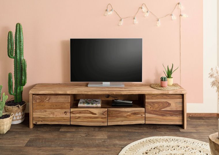 PURE SHEESHAM #221 Mobile TV in legno di sheesham - laccato-sabbiato / naturale 200x45x50