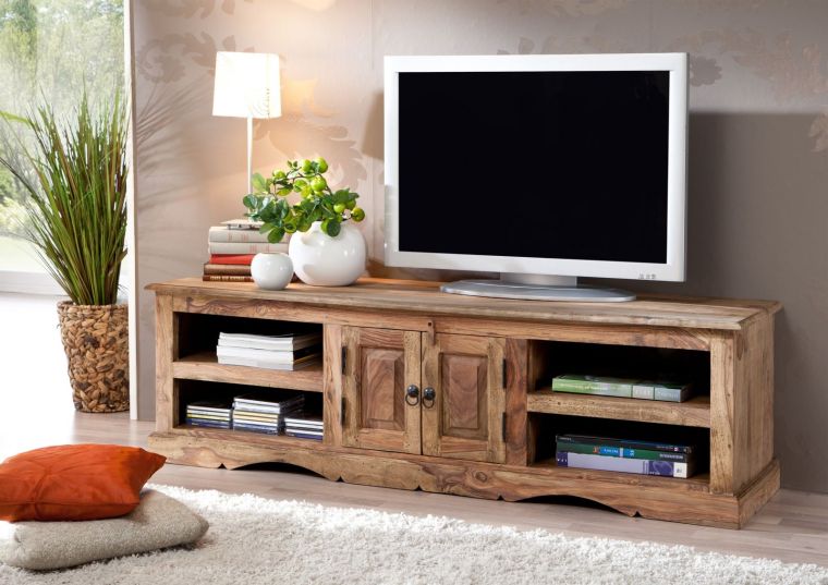 mobile TV in legno di Sheesham / palissandro 150x45x45 grigio scuro oliato LEEDS #48