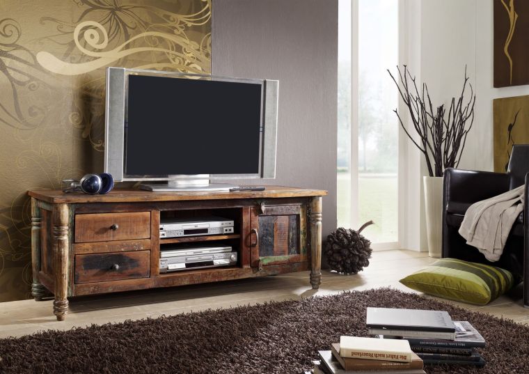 mobile TV in legno di Legno riciclato 145x50x55 multicolore laccato FABLE #10