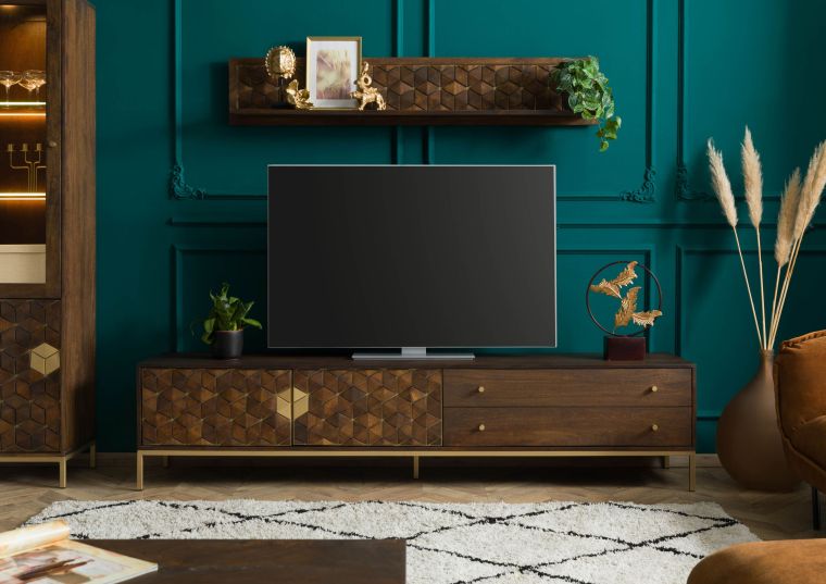 Mobile Tv in legno di Mango 220x45x50 Oliato marrone DIAMOND #223