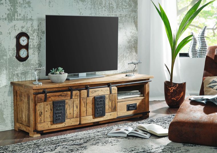 mobile TV in legno di Mango 160x45x50 mango naturale laccato RAILWAY #101