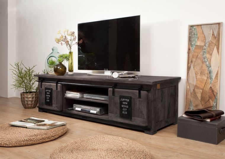 mobile TV in legno di Mango 180x55x50 grigio scuro laccato RAILWAY #235