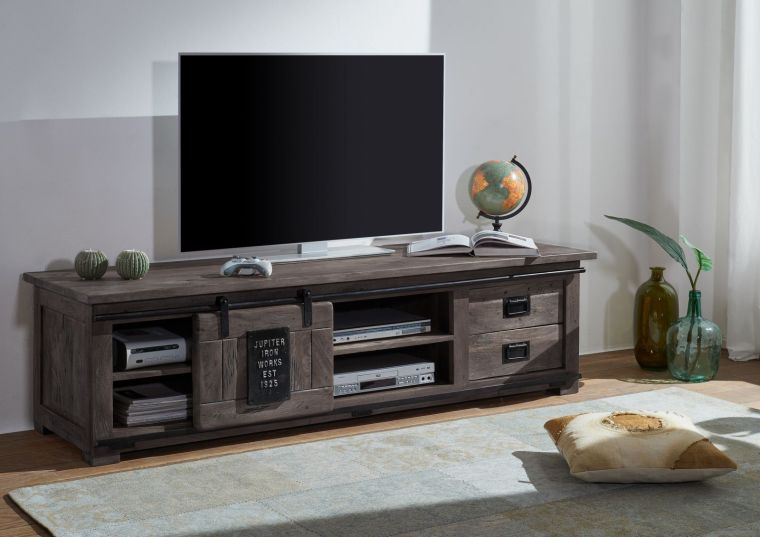 mobile TV in legno di Mango 180x55x50 grigio scuro laccato RAILWAY #245