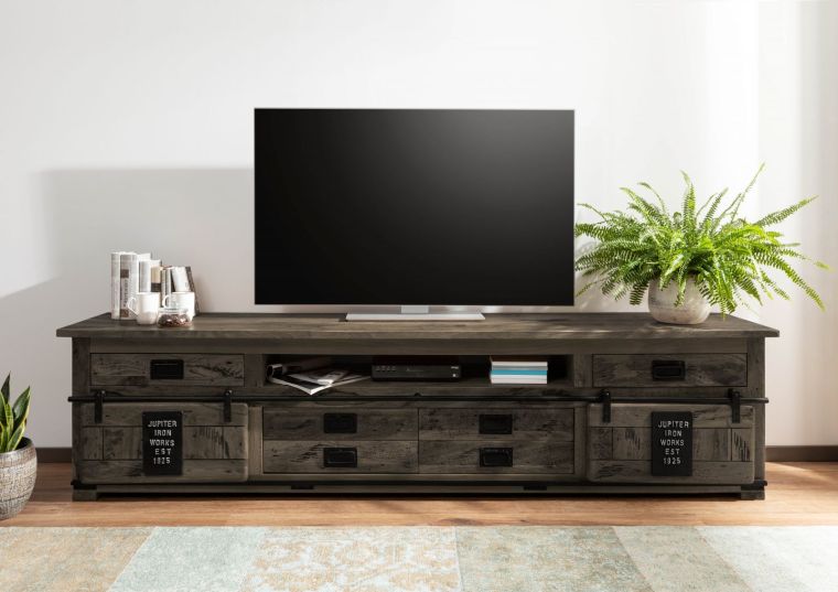 mobile TV in legno di Mango 240x50x60 grigio scuro laccato RAILWAY