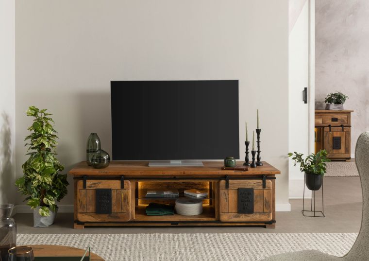 Mobile Tv in legno di Mango / Legno riciclato 180x55x50 Laccato naturale RAILWAY LUX #130