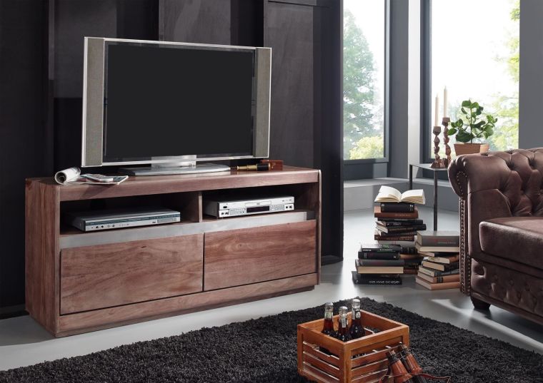 SYDNEY #241 Mobile TV in legno di sheesham - laccato / smoked oak 133x40x60
