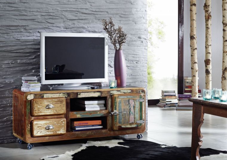 mobile TV in legno di Legno riciclato 135x40x56 multicolore laccato FREEZY #09