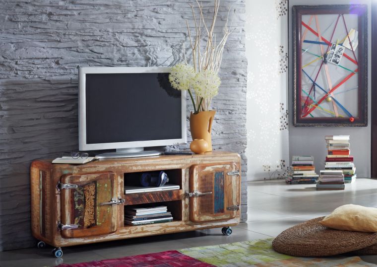 mobile TV in legno di Legno riciclato 135x40x56 multicolore laccato FREEZY #10