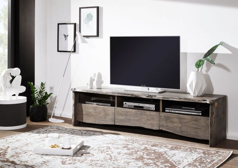 mobile TV in legno di Acacia 191x45x50 grigio scuro laccato PURE ACACIA #404