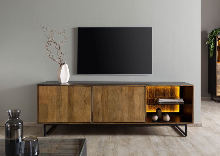 Mobile Tv in legno di Mango / Legno riciclato 180x47x60 Laccato / nero / naturale DAVIS #10