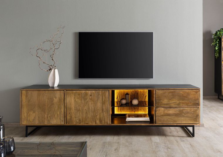 Mobile Tv in legno di Mango / Legno riciclato 220x47x60 Laccato / nero / naturale DAVIS #22