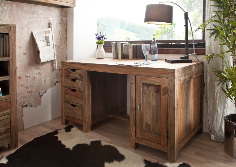 scrivania in legno di Sheesham / palissandro 150x75x78 grigio scuro oliato NATURE GREY #70