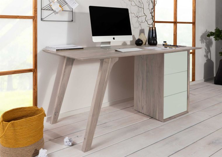 scrivania in legno di Acacia 160x80x76 marrone / bianco laccato TROMSO #103