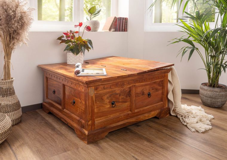 tavolino da salotto in legno di Acacia 90x90x45 nougat laccato OXFORD #0416