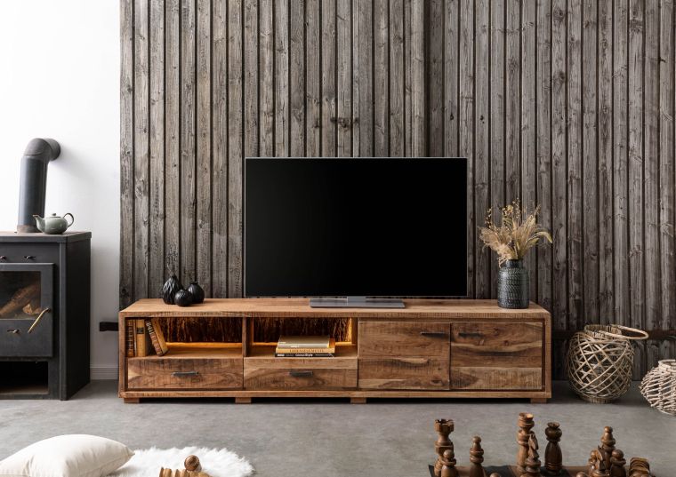 BARK #110 Mobile TV in legno di acacia - laccato / naturale 220x40x47
