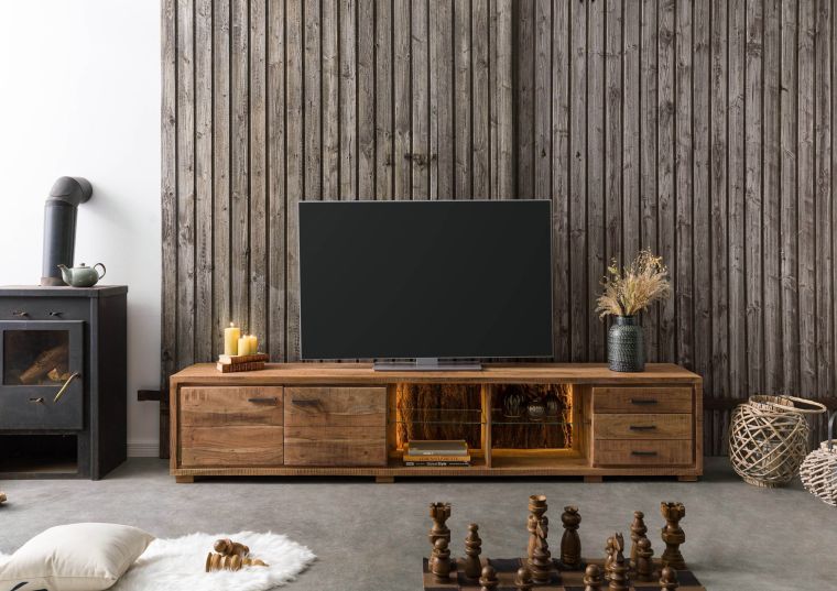 BARK #116 Mobile TV in legno di acacia - laccato / naturale 235x40x47