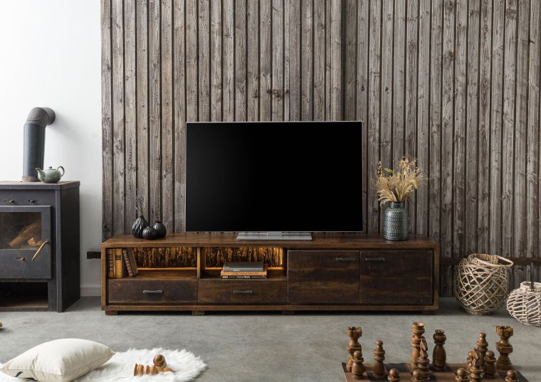 BARK #210 Mobile TV in legno di acacia - laccato / marrone scuro 220x40x47