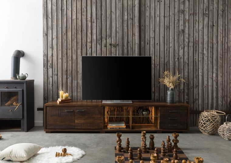 BARK #216 Mobile TV in legno di acacia - laccato / marrone scuro 235x40x47