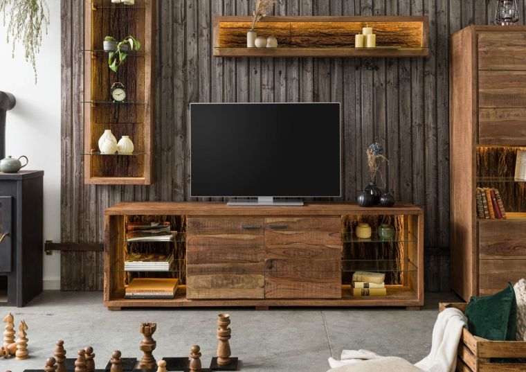 BARK #111 Mobile Tv in legno di acacia laccato / natur 200x40x63
