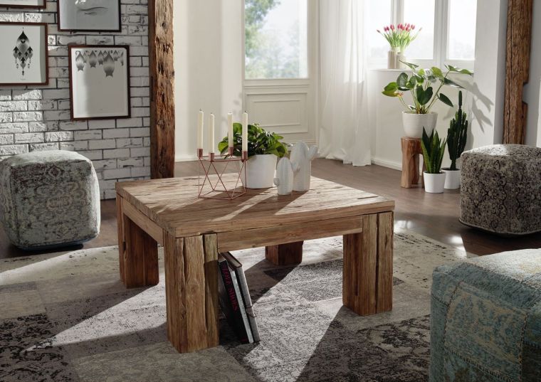 tavolino da salotto in legno di Teak 90x90x45 naturale grezzo BASSANO #104