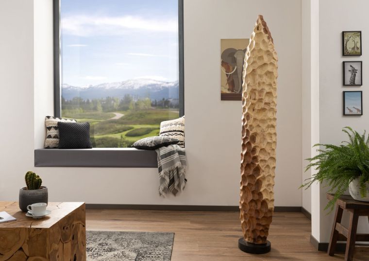 UNIKA #176 Colonna decorativa in legno di suar ( acacia tropicale ) - laccato / natur 30x30x150
