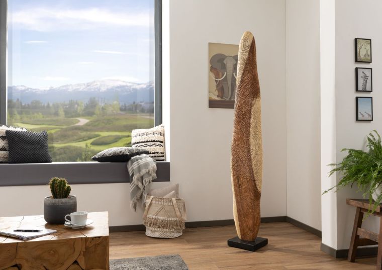 UNIKA #177 Colonna decorativa in legno di suar ( acacia tropicale ) - laccato / natur 30x30x150
