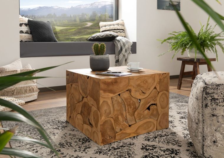 tavolino da salotto in legno di Teak 60x60x45 naturale laccato UNIKA #182