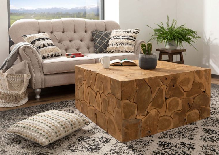 tavolino da salotto in legno di Teak 90x90x45 naturale laccato UNIKA #183